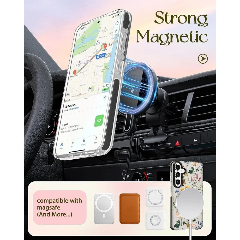 Cottagecore Romantic Clear Floral Case Samsung Galaxy A35 5G Magsafe Magnetic